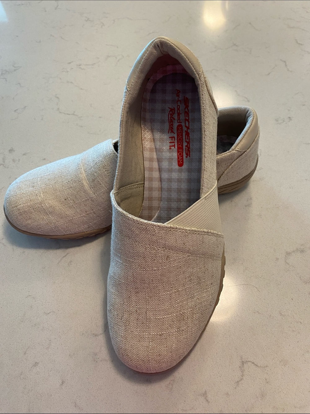 Skechers Beige Canvas Slip-On Flats